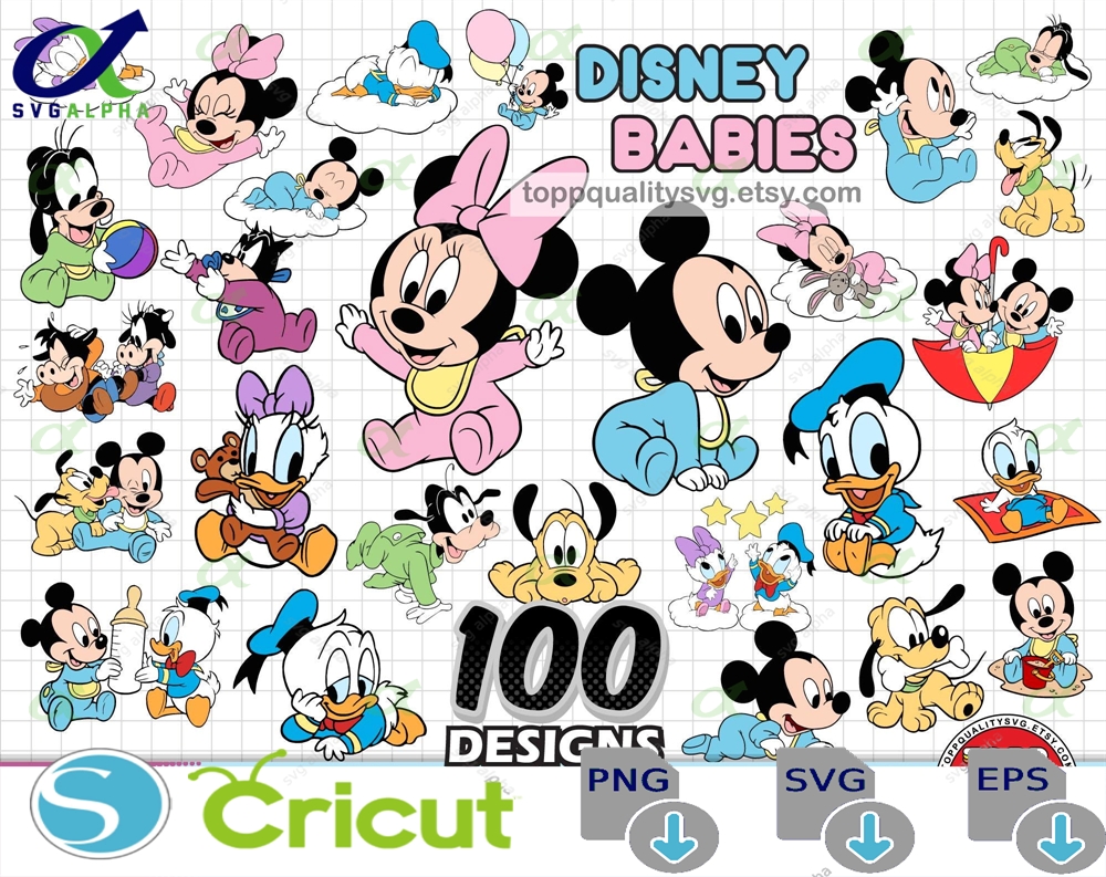 Baby Mickey And Friends 100 Cliparts Bundle Svg Files For Cricut Silhouette Craft Supply